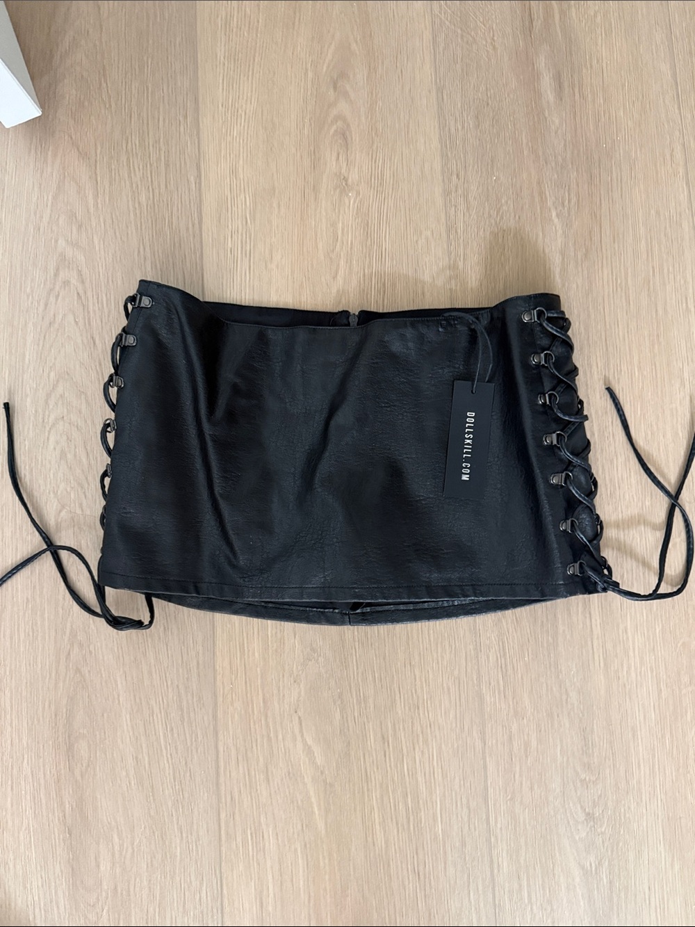 Dolls kills Black Lace-Up Faux Leather Mini Skort